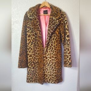 Ci Sono Faux Fur Collection Leopard Print Furry Long Coat Size Medium